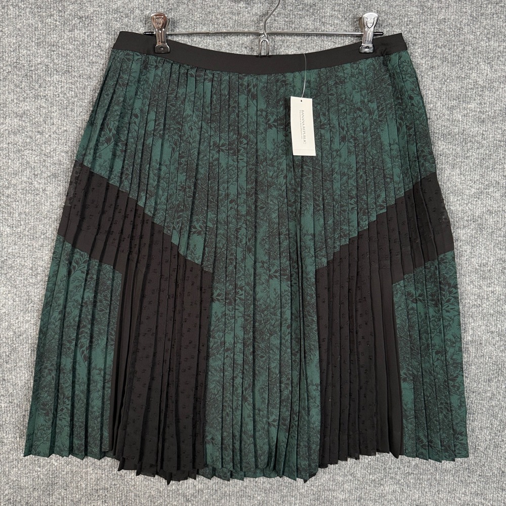 Banana Republic Size 4 Midi Skirt Green Accordion Pleat Floral Colorblock Office